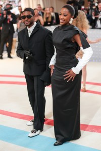 Usher and Bianca Saunders at the 2023 Met Gala: Karl Lagerfeld: A Line of Beauty held at the Metropolitan Museum of Art on May 1, 2023 in New York, New York.