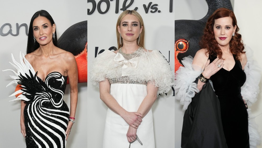 Demi Moore, Emma Roberts, Rodarte, Balmain, red carpet, premiere, celebrity style, Feud, Giambattista Valli, Molly Ringwald