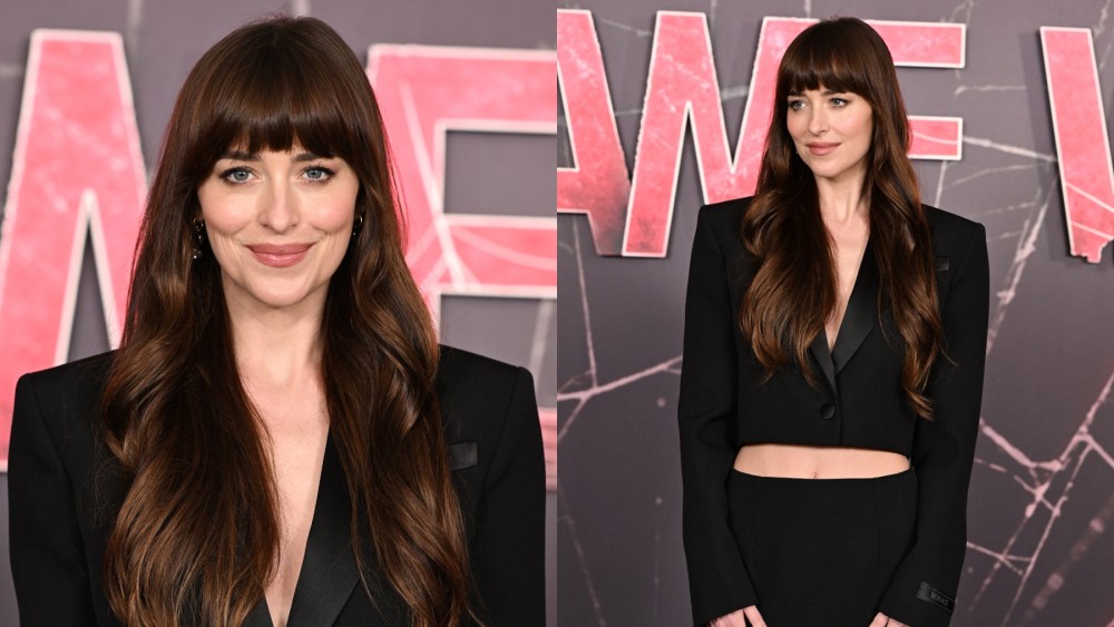 Dakota Johnson, Madame Web, red carpet, celebrity style, Versace