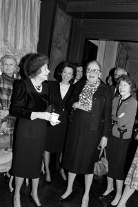 Brooke Astor (2nd from L), Lee Radziwill (C), Nancy "Slim" Keith (2nd from R), and guests attend an event, feting organizers of the 1987 edition of the Winter Show antique-sale fundraiser, in New York City on January 14, 1987.