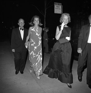 (From left) Truman Capote, Lee Radziwell and Bunny Melon aka Rachel Lambert Lloyd arriving at an event at the Asia House hosted by Jacqueline Kennedy for John K. Galbraith in New York