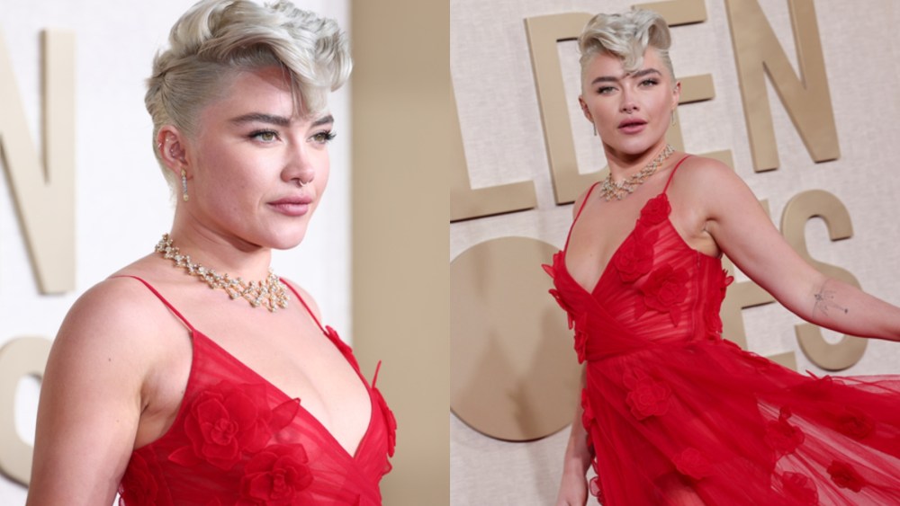 Florence Pugh, Valentino, Tiffany & Co., red carpet, celebrity style, Golden Globes, awards