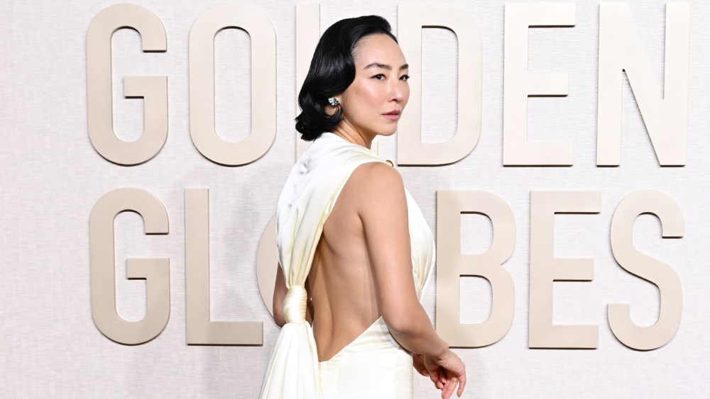 Greta Lee in Loewe at the 2024 Golden Globes.