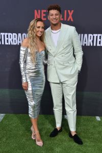 US american football quarterback Kansas City Chief's Patrick Mahomes (R) and his wife Brittany Mahomes arrive for the premiere of Netflix's docuseries "Quarterback" at the Tudum Theatre in Los Angeles, on July 11, 2023. (Photo by Chris Delmas / AFP) (Photo by CHRIS DELMAS/AFP via Getty Images)