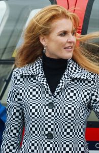 UNITED STATES - OCTOBER 22:  Sarah Ferguson is at the Liberty Heliport, where she is helping to kick-off the Polar First Challenge 2003. Two pilots will attempt to fly a helicopter around the world via the South and North Pole in an expedition to support the World Wildlife Fund.  (Photo by Richard Corkery/NY Daily News Archive via Getty Images)