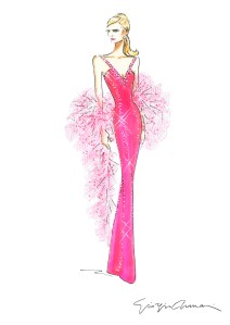 The sketch of Margot Robbie’s Armani Privi Golden Globes dress.
