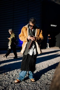 Street style at Pitti Uomo 105 in Florence, Italy.