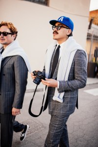 Street style at Pitti Uomo 105 in Florence, Italy.