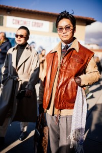 Street style at Pitti Uomo 105 in Florence, Italy.