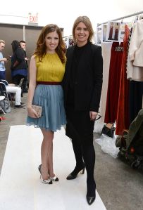 NEW YORK, NY - FEBRUARY 11:  Actress Anna Kendrick and fashion designer Jenny Packham backstage at Jenny Packham - Mercedes-Benz Fashion Week Fall 2014 at Industria Studios on February 11, 2014 in New York City.  (Photo by Vivien Killilea/Getty Images)