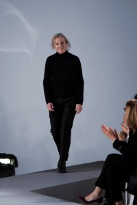 Fashion designer Jil Sander on the runway after her fall 2013 show.