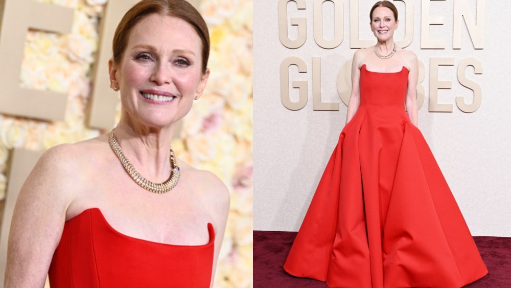 Julianne Moore, custom Bottega Veneta gown, Golden Globe Awards 2024, Jan. 7, Los Angeles