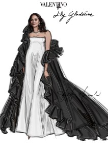 The sketch of Lily Gladstone’s Valentino Golden Globes dress.