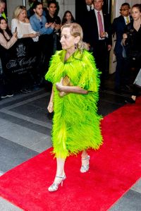 NEW YORK, NY - MAY 07:  Miuccia Prada departs the Carlyle Hotel to attend Heavenly Bodies: Fashion & The Catholic Imagination Costume Institute Gala on May 7, 2018 in New York City.  (Photo by Roy Rochlin/Getty Images)