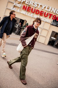Street style at Pitti Uomo 105 in Florence, Italy.