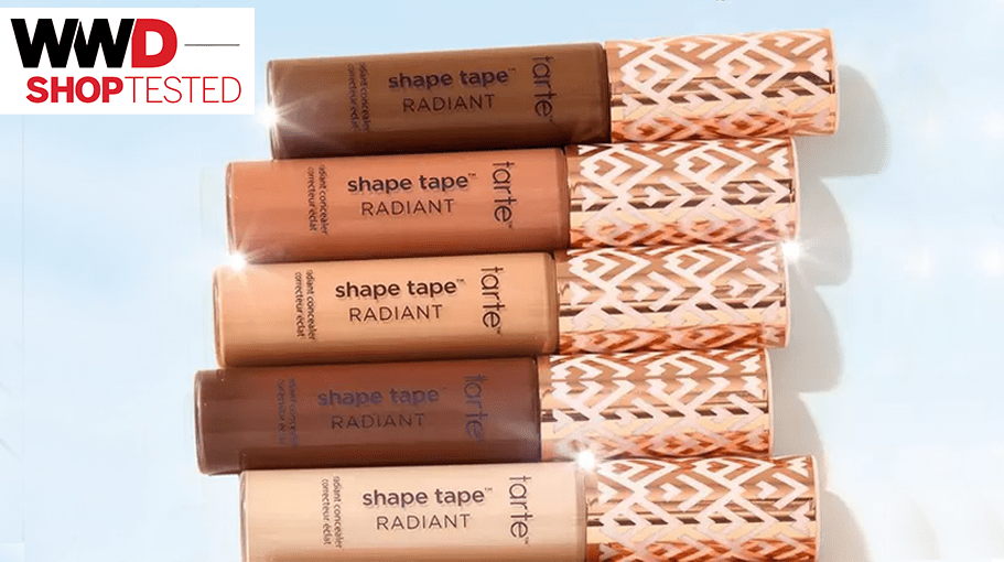 Tarte Shape Tape concealer that our editors tested on a blue surface