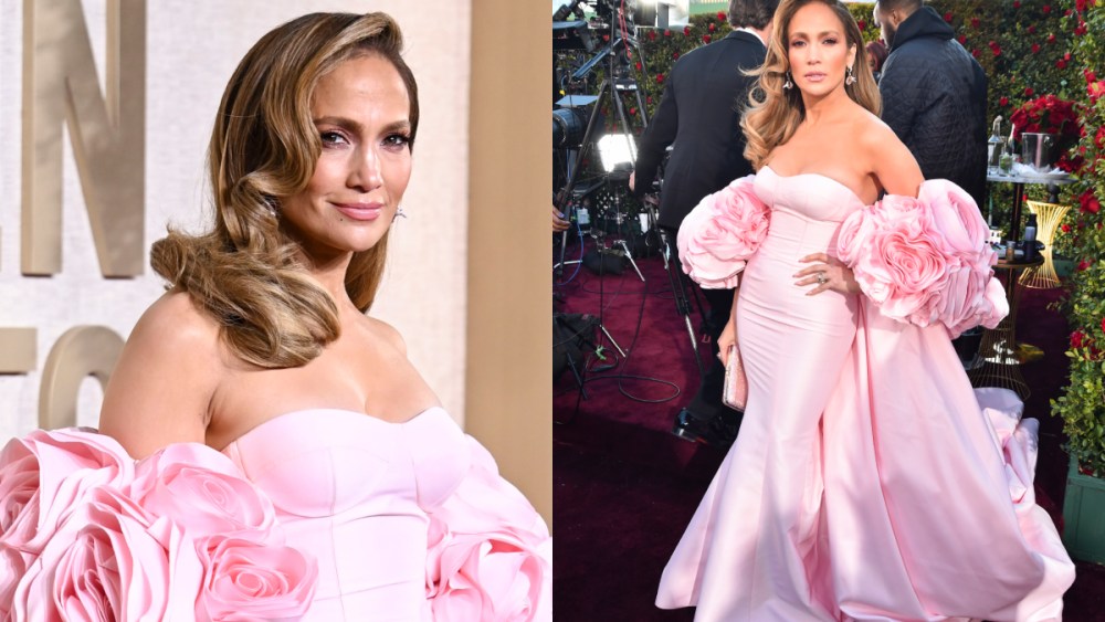 Jennifer Lopez, custom Nicole + Felicia Gown, Golden Globe Awards 2024, Jan. 7, Los Angeles