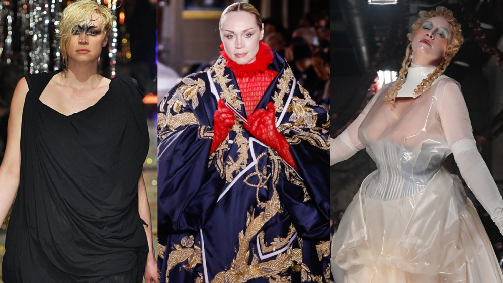 Gwendoline Christie modeling, Fashion Runways, vivienne westwood, thom browne, maison margiela,