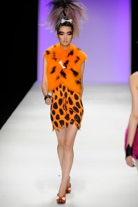 A model on the runway at Jeremy Scott's spring2010 show at Somerset House.