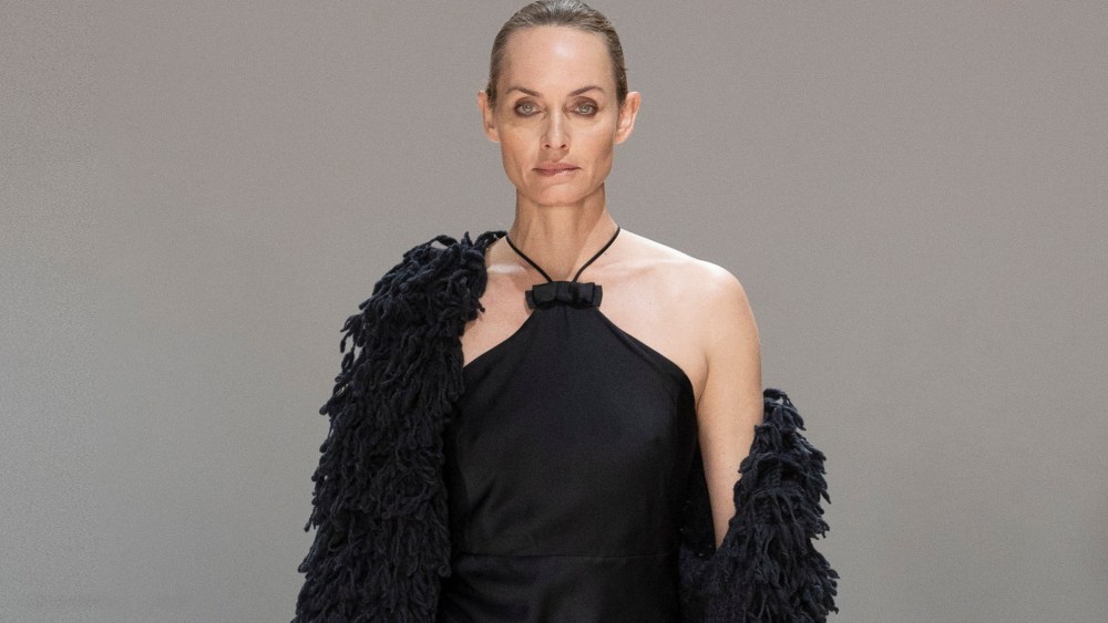 Amber Valletta walks the Twinset fall 2024 runway show at Milan Fashion Week.