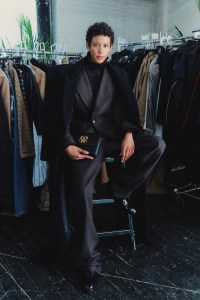 Corpus Christi blouse in wool check, staple blazer in wool houndstooth, Jalisco trousers in wool Glen plaid and double-breasted floor coat in wool and cashmere.