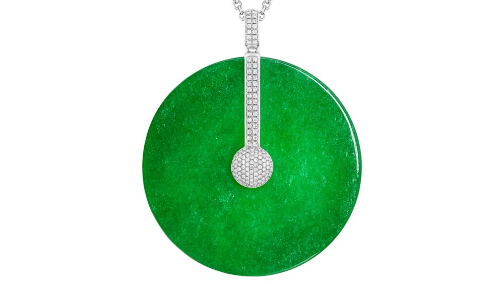 A necklace from the Imperial Jadeite collection on display at Asprey's new flagship at the Peninsula Hotel in London.