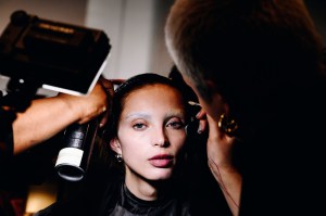 Backstage at the Thom Browne fall 2024 ready-to-wear show at New York Fashion Week.