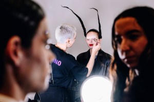 Backstage at the Thom Browne fall 2024 ready-to-wear show at New York Fashion Week.