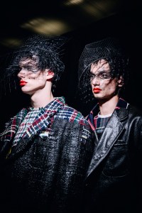 Backstage at the Thom Browne fall 2024 ready-to-wear show at New York Fashion Week.