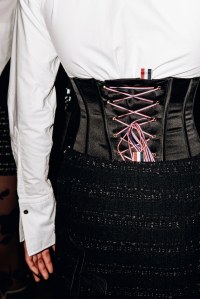 Backstage at the Thom Browne fall 2024 ready-to-wear show at New York Fashion Week.