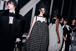 Backstage at the Thom Browne fall 2024 ready-to-wear show at New York Fashion Week.