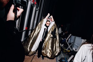Backstage at the Thom Browne fall 2024 ready-to-wear show at New York Fashion Week.