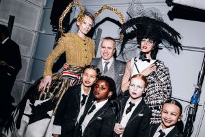 Backstage at the Thom Browne fall 2024 ready-to-wear show at New York Fashion Week.