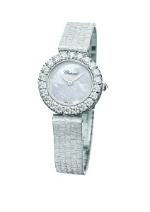 Chopard L’Heure du Diamant Collection in 18-karat white gold featuring diamonds and a mother-of-pearl dial.