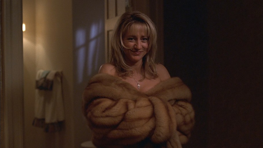 Carmela Soprano in the fur coat Tony Soprano gifts her at the end of season two of the hit mafia show, "The Sopranos."