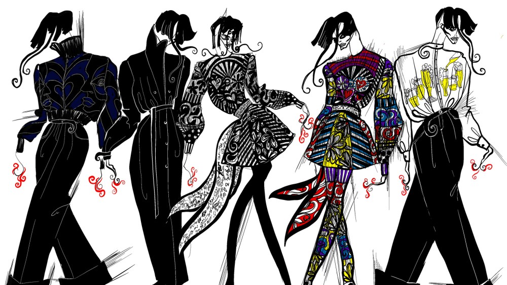 Sketches of Charles de Vilmorin’s fall 2024 collection, his first in ready-to-wear.
