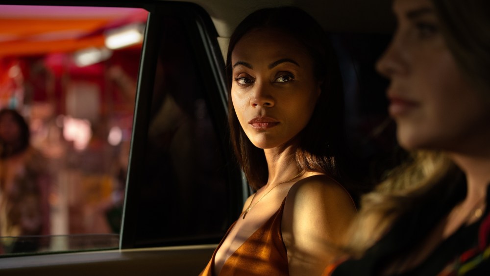 Zoe Saldana in a scene from the forthcoming movie "Emilia Perez," a Saint Laurent Production.