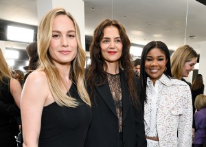 Brie Larson, Katie Holmes and Gabrielle Union at Michael Kors RTW Fall 2024 as part of New York Ready to Wear Fashion Week held on February 13, 2024 in New York, New York.