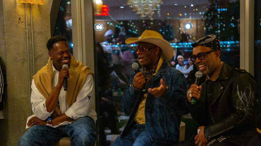 Dapper Dan (center) speaks on a panel with Gap's Greggy Amisial (left) and The Brooklyn Circus' Ouigi Theodore (right).