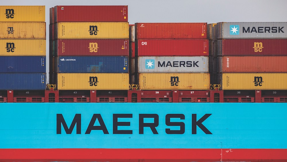 Maersk sea containers on a cargo ship.