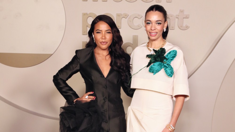 Aurora James and Emma Grede attend the third annual Fifteen Percent Pledge gala at Paramount Studios on Feb. 3 in Los Angeles.