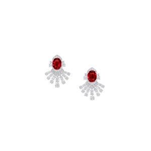 Graff oval Mozambique ruby earrings, with multishape white diamonds, set in white gold.