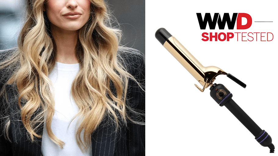 woman with curled hair; hot tools curling iron that's on sale