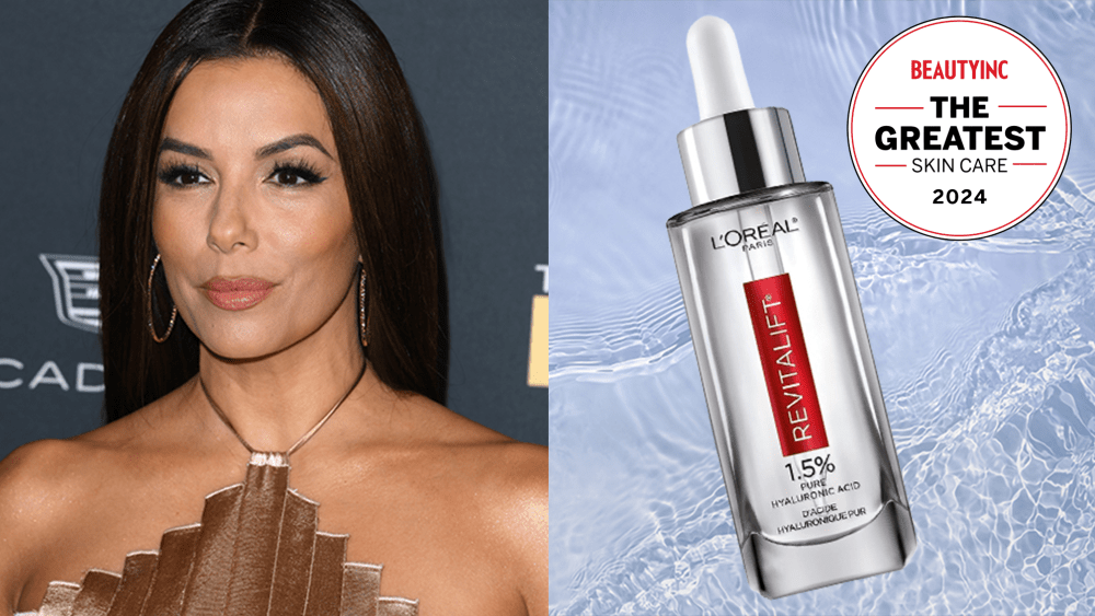 Eva Longoria; L'Oreal hydrating hyaluronic acid serum that's on sale at Amazon
