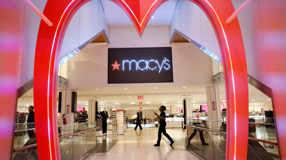 The Macy's company logo is seen at the Macy's store on Herald Square on January 19, 2024 in New York City.