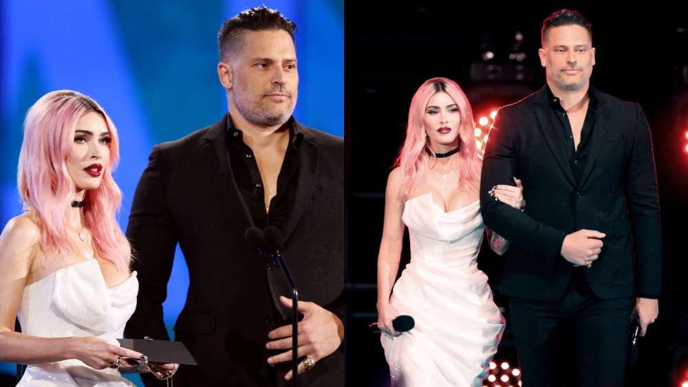 Megan Fox and Joe Manganiello speak onstage during the 2024 People's Choice Awards on Feb. 18 in Los Angeles.