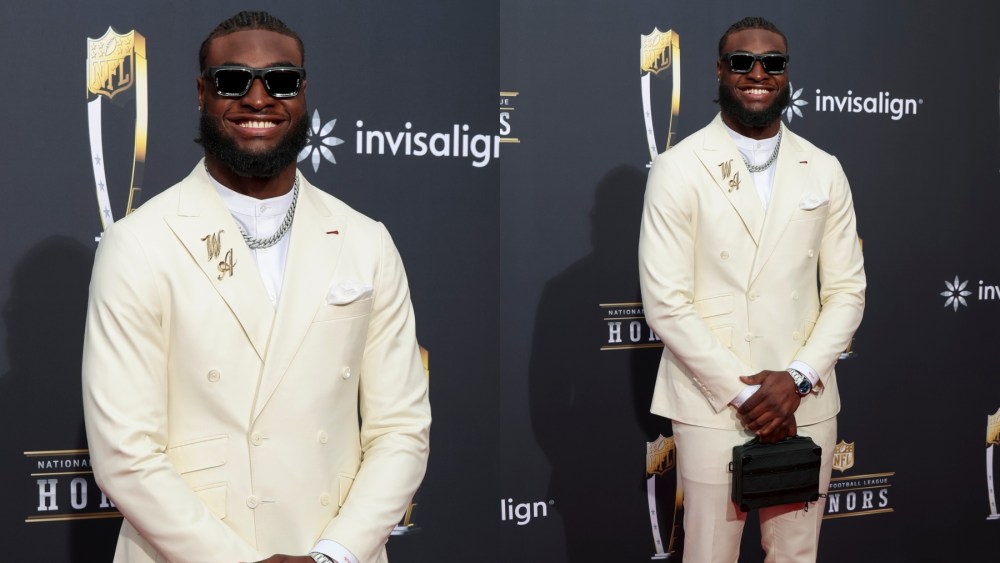 NFL Honors 2024, red carpet, Louis Vuitton handbag, Will Anderson Jr. suit outfit
