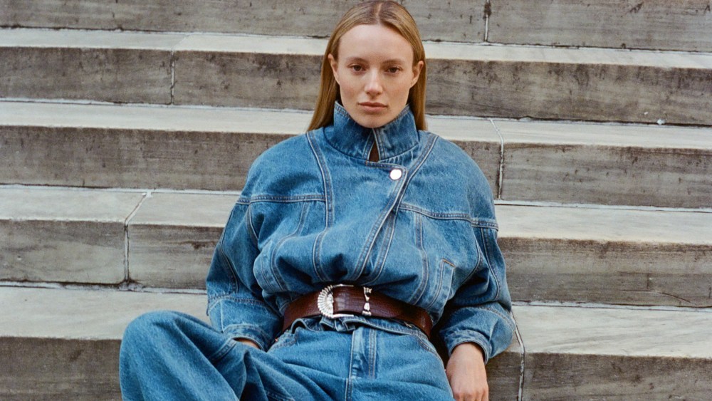 Denim jeans and jacket from Ronny Kobo.