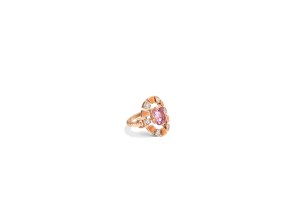 Rouvenat Bague Frame ring with tourmaline rose, lacquer orange and diamonds.
