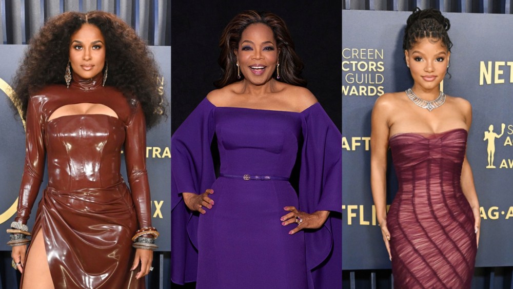 Ciara, Oprah Winfrey and Halle Bailey at the Screen Actors Guild Awards on Feb. 24 in Los Angeles, the color purple cast, red carpet looks